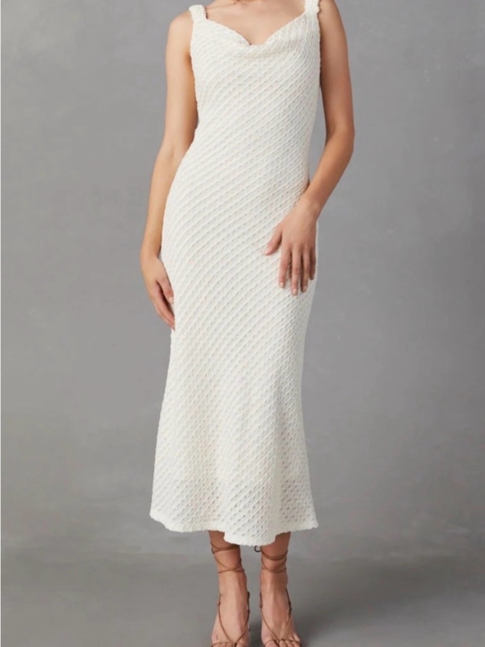 VICI Cream Textured Cowl Midi Dress